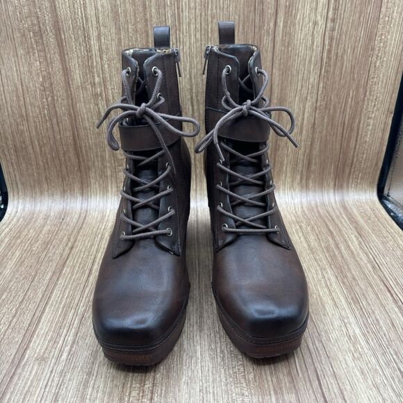 Korks Diana Faux Brown Leather Lace-up Buckle Platform Bootie Women’s 10 M - Picture 5 of 9